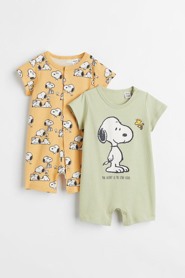 H & M - 2-pack Cotton Jumpsuits - Yellow