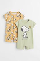 H & M - 2-pack Cotton Jumpsuits - Yellow