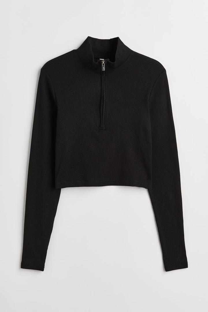H & M - Half-zip Crop Top - Black