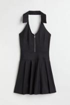 H & M - Halterneck Dress With Collar - Black