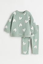 H & M - 2-piece Printed Cotton Set - Green