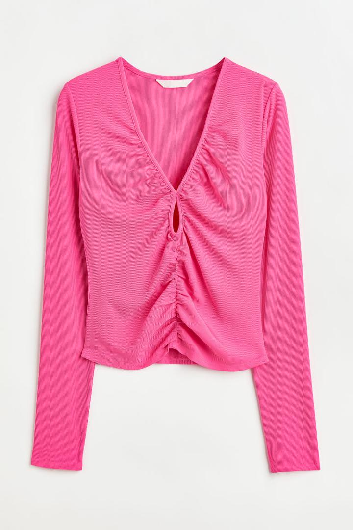H & M - Short Gathered Top - Pink