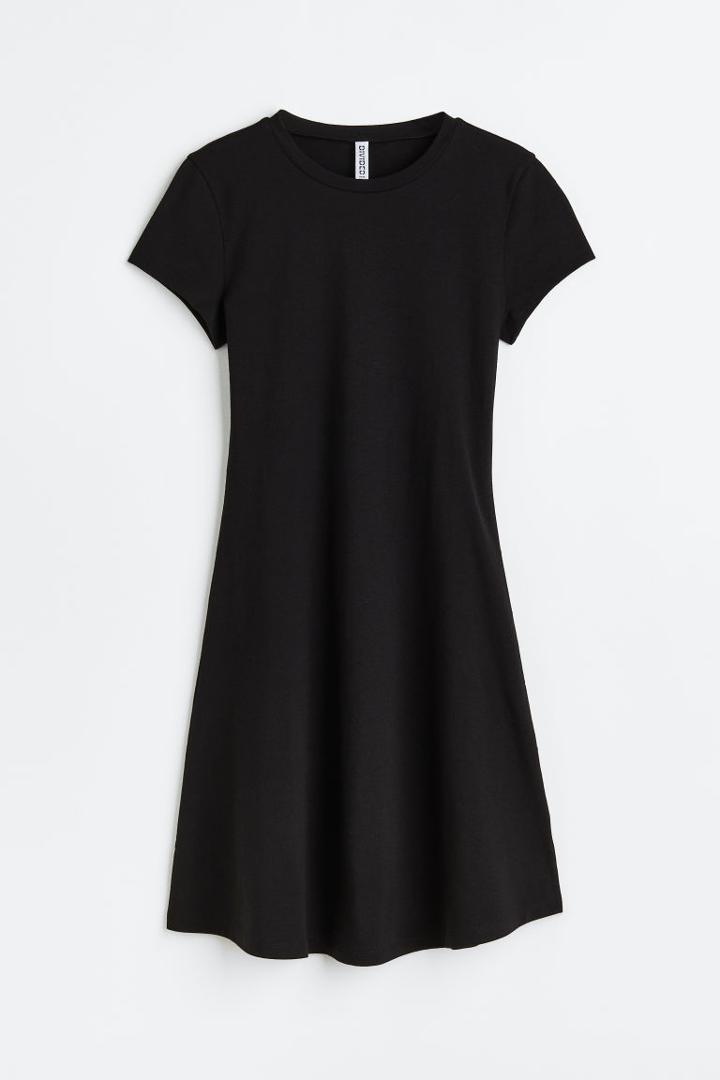 H & M - Jersey Dress With Flared Skirt - Black