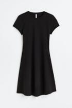 H & M - Jersey Dress With Flared Skirt - Black