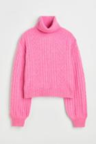 H & M - Cable-knit Turtleneck Sweater - Pink