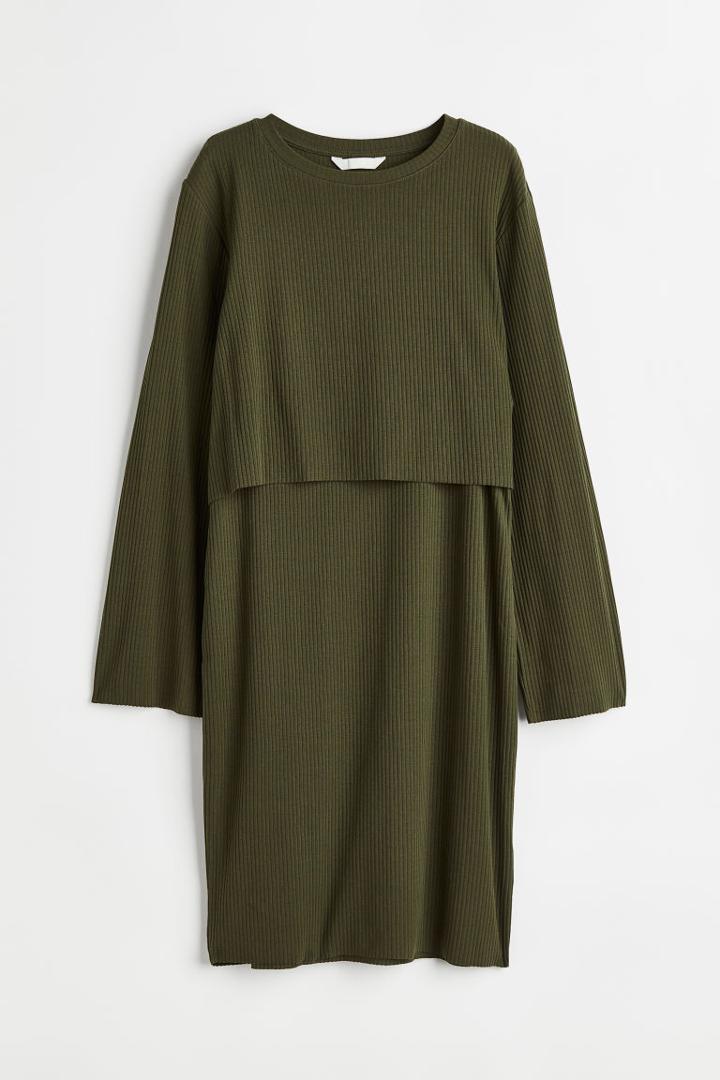H & M - Mama Ribbed Nursing Dress - Green