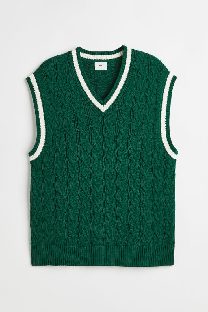 H & M - Relaxed Fit Cable-knit Sweater Vest - Green