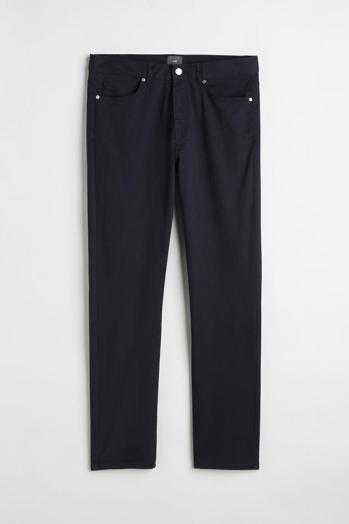 H & M - Slim Fit Cotton Twill Pants - Blue