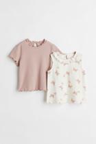 H & M - 2-pack Cotton Tops - White