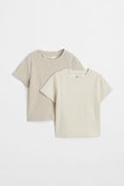 H & M - 2-pack Ribbed Tops - Beige