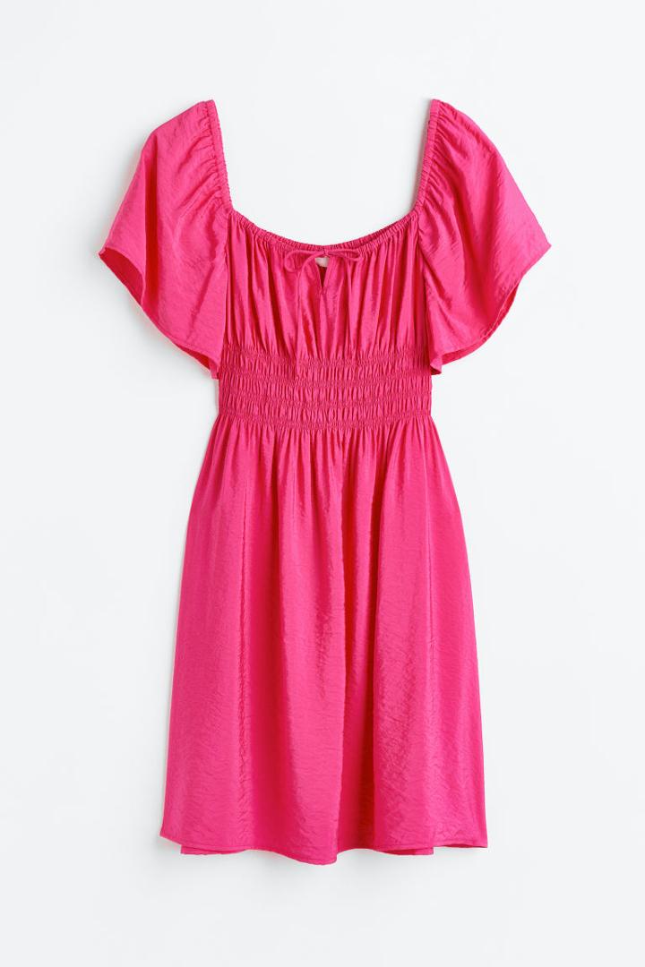 H & M - Smocked-waist Dress - Pink