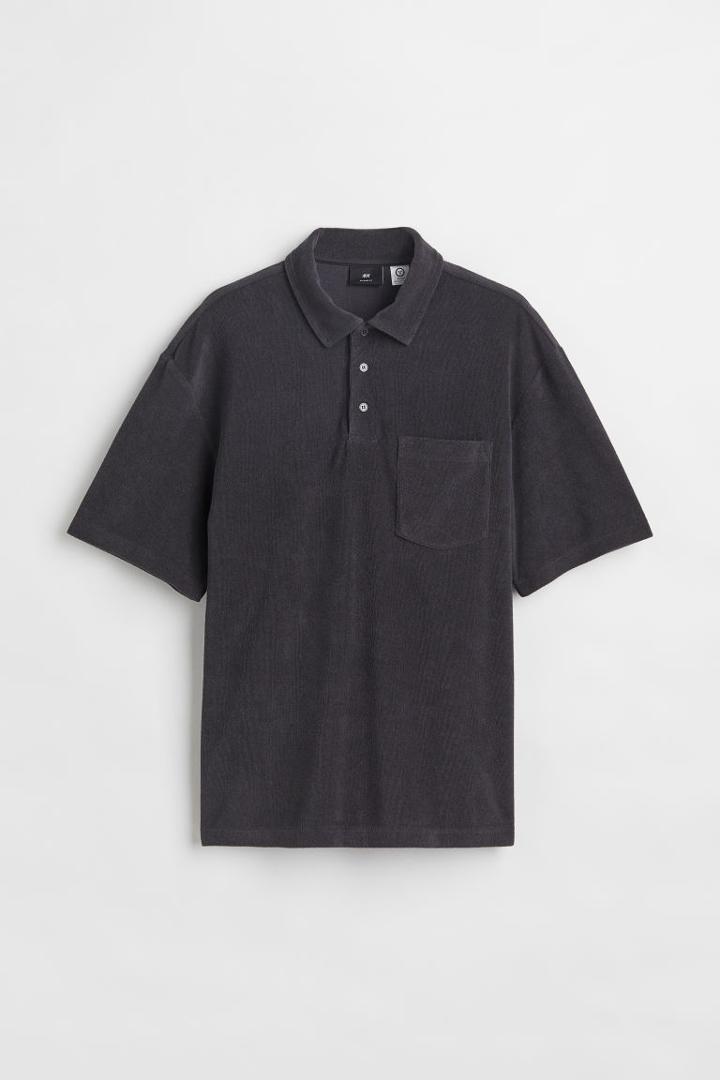 H & M - Relaxed Fit Terry Polo Shirt - Gray