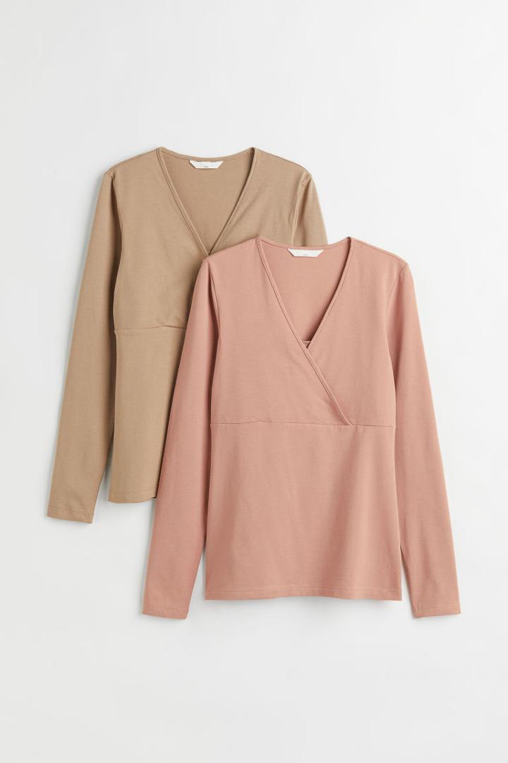 H & M - Mama 2-pack Nursing Tops - Beige