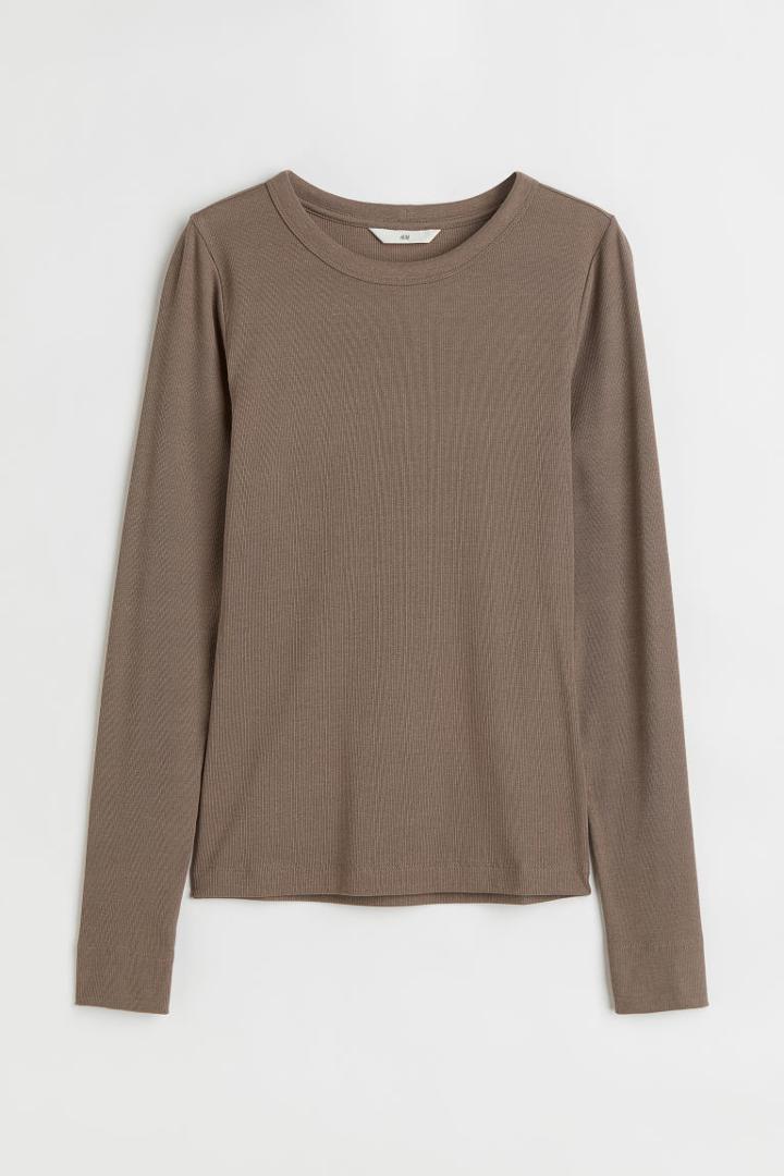 H & M - Ribbed Modal-blend Top - Brown