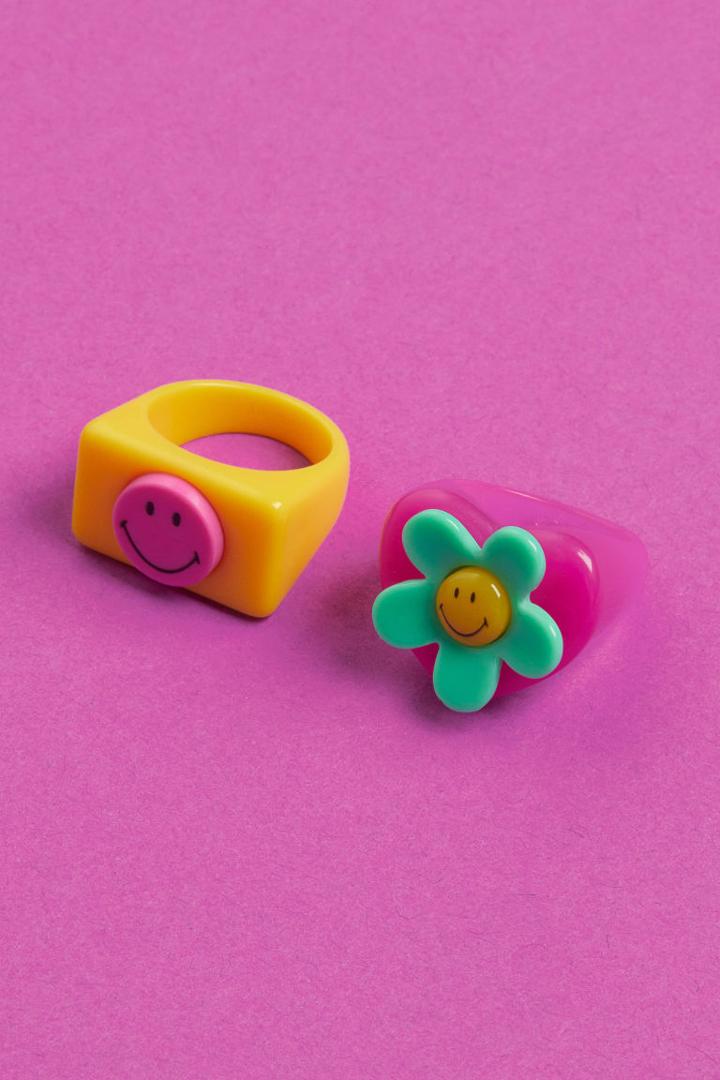 H & M - 2-pack Signet Rings - Pink