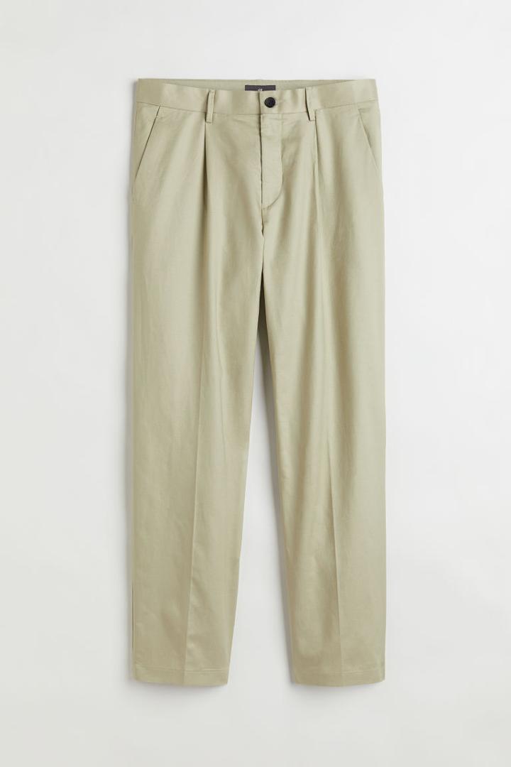 H & M - Relaxed Fit Linen-blend Pants - Green