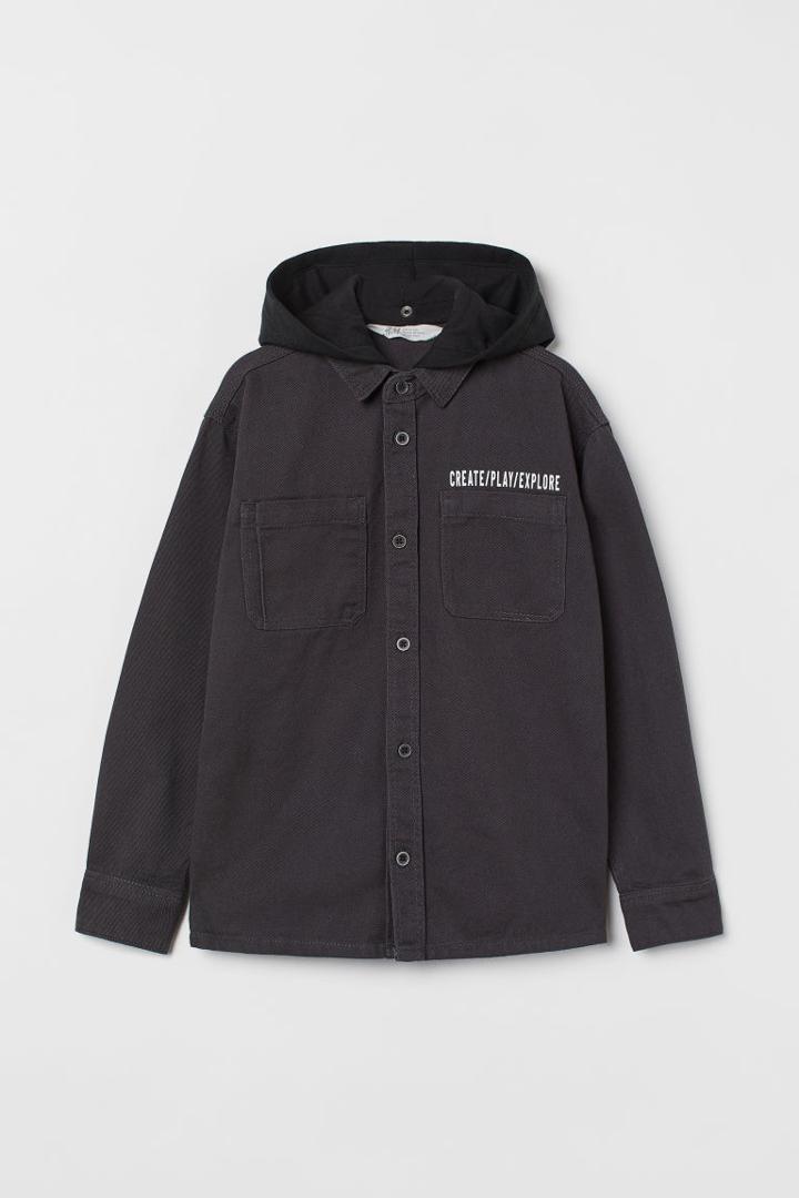 H & M - Hooded Utility Shirt - Gray