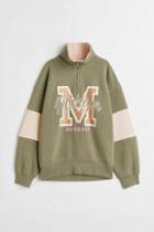 H & M - Oversized Half-zip Sweatshirt - Green