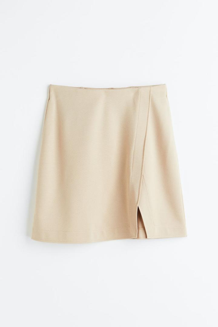 H & M - Short Wrap-front Skirt - Beige