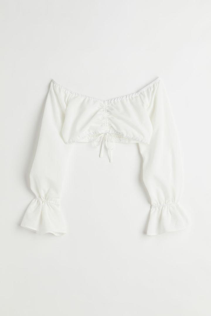 H & M - Off-the-shoulder Crop Blouse - White