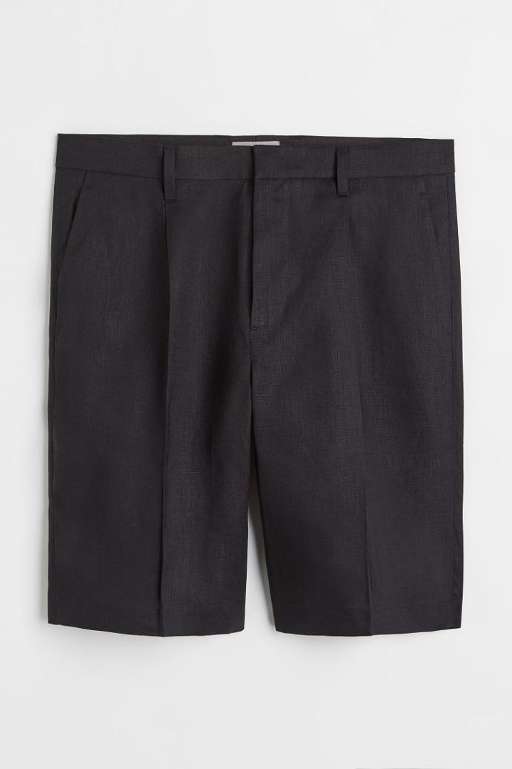 H & M - Relaxed Fit Linen Shorts - Black