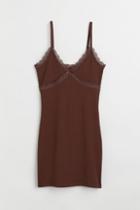 H & M - Ribbed Bodycon Dress - Brown