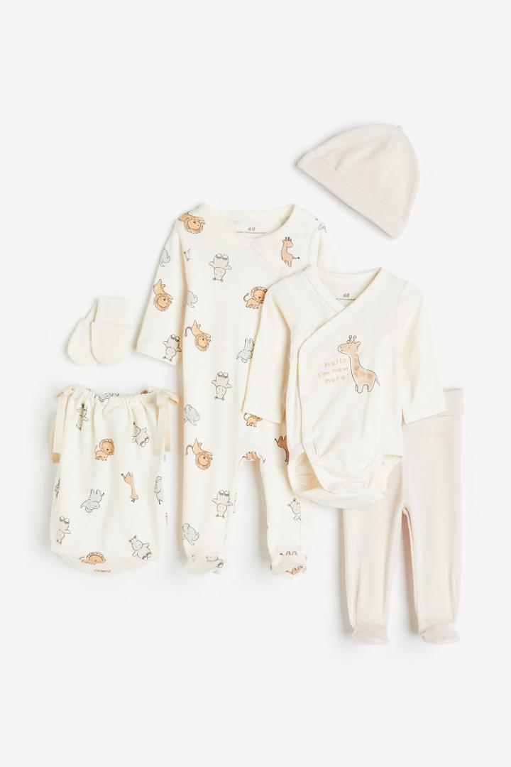 H & M - 5-pack Cotton Set With Gift Bag - Beige