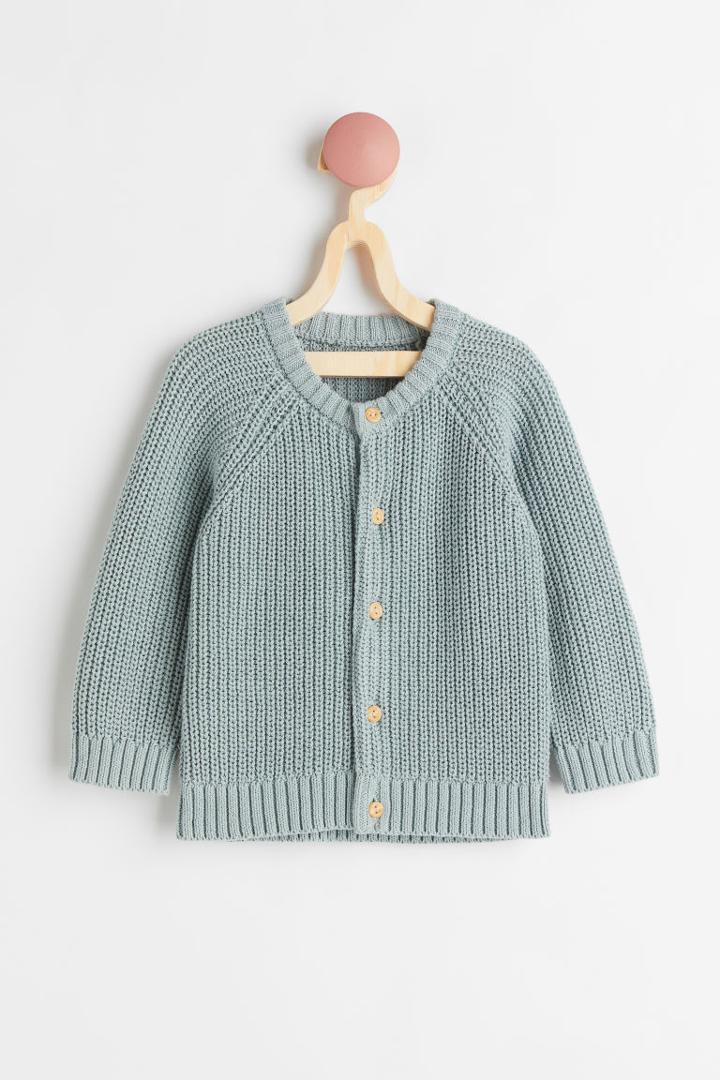 H & M - Rib-knit Cardigan - Turquoise