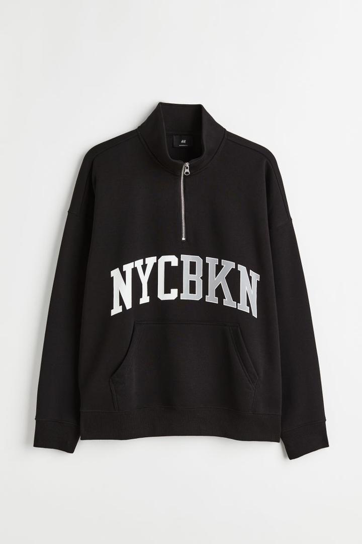 H & M - Oversized Half-zip Sweatshirt - Black