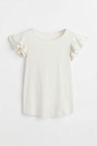 H & M - Mama Flutter-sleeved Jersey Top - White