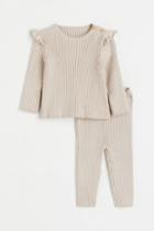 H & M - 2-piece Rib-knit Cotton Set - Brown