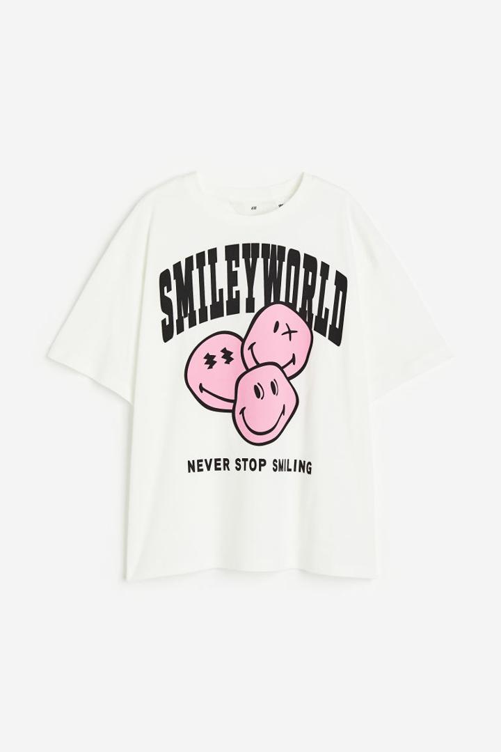 H & M - Printed Cotton T-shirt - White