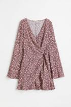H & M - Flounced Crped Wrap Dress - Pink