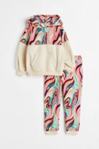 H & M - 2-piece Patterned Fleece Set - Beige