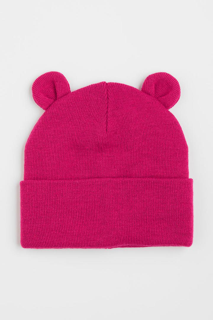 H & M - Knit Hat With Ears - Pink