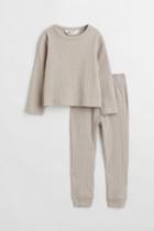 H & M - Ribbed Cotton Cozy Set - Brown
