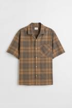 H & M - Relaxed Fit Short-sleeved Linen-blend Shirt - Green