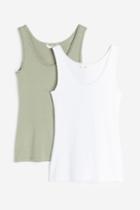 H & M - 2-pack Lace-trimmed Tank Tops - Green