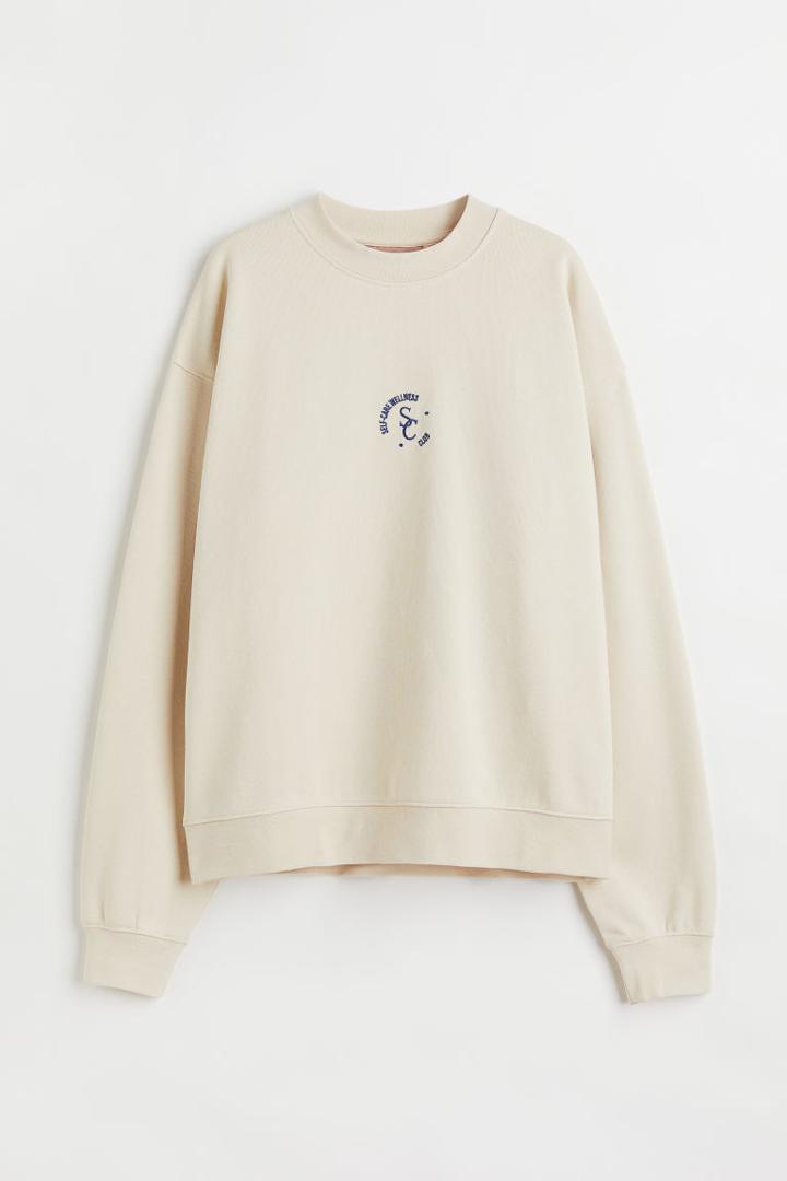 H & M - Printed Sweatshirt - Beige