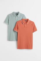 H & M - 2-pack Muscle Fit Piqu Polo Shirts - Orange