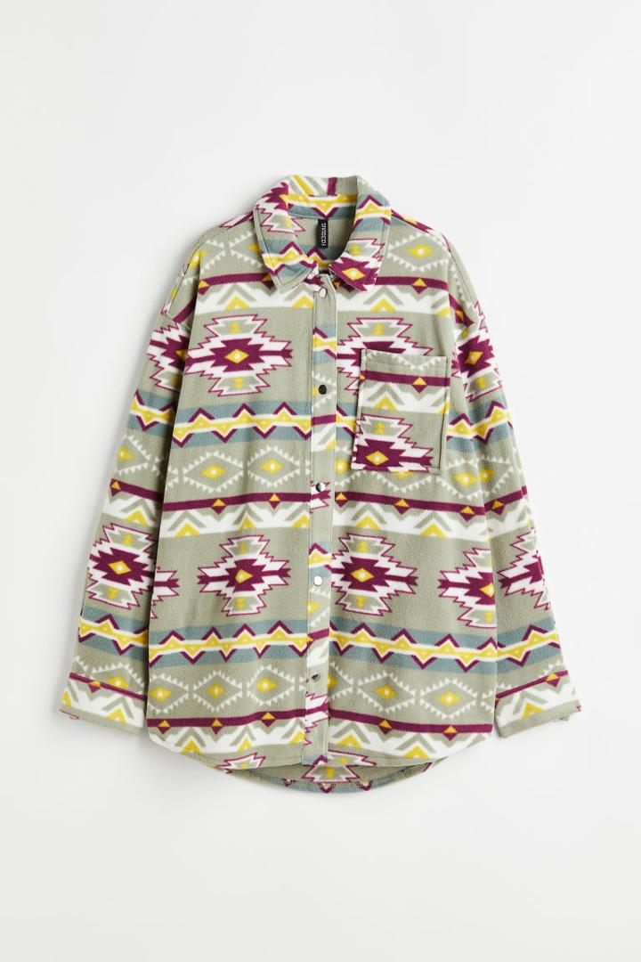 H & M - Fleece Shacket - Green