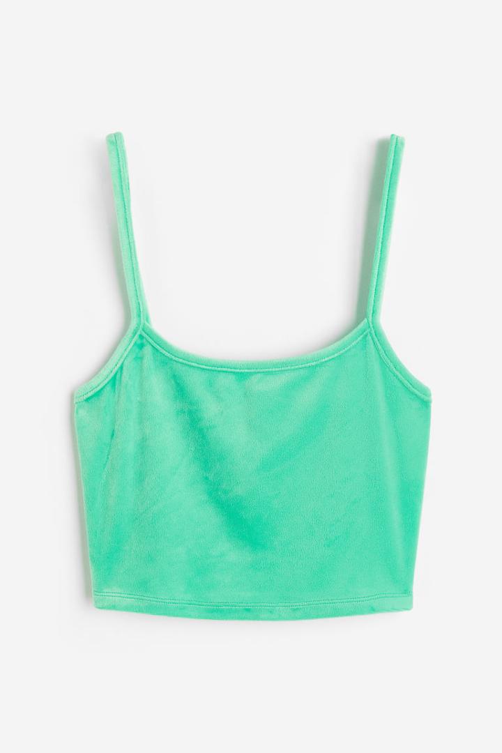 H & M - Velour Crop Top - Green