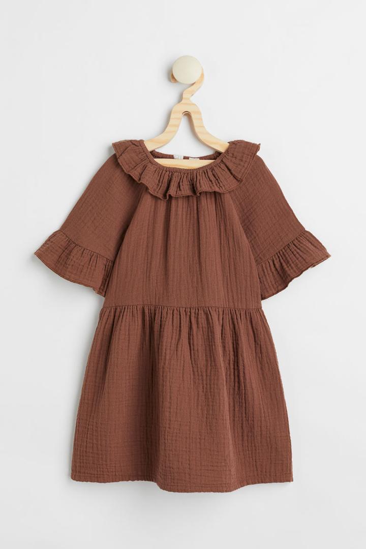 H & M - Flounced Double-weave Dress - Beige