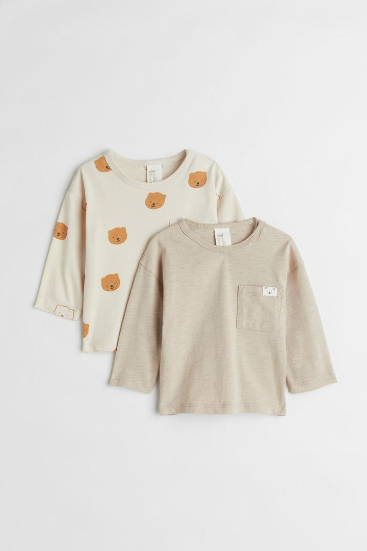 H & M - 2-pack Cotton Jersey Shirts - Beige