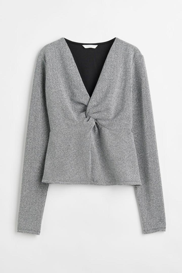 H & M - Jersey Top With Knot Detail - Silver