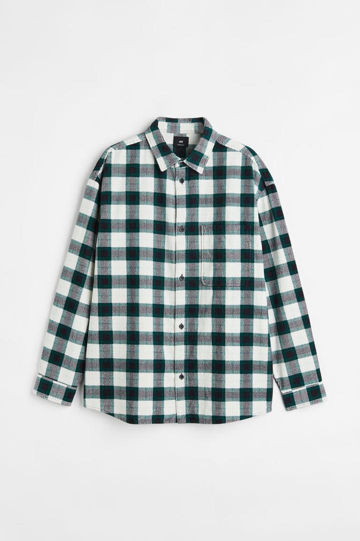 H & M - Oversized Fit Corduroy Shirt - Green