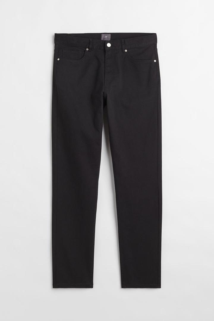 H & M - Slim Fit Twill Pants - Black