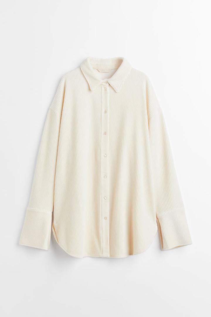 H & M - Ribbed Velour Shirt - Beige