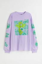 H & M - Long-sleeved Printed Jersey Top - Purple