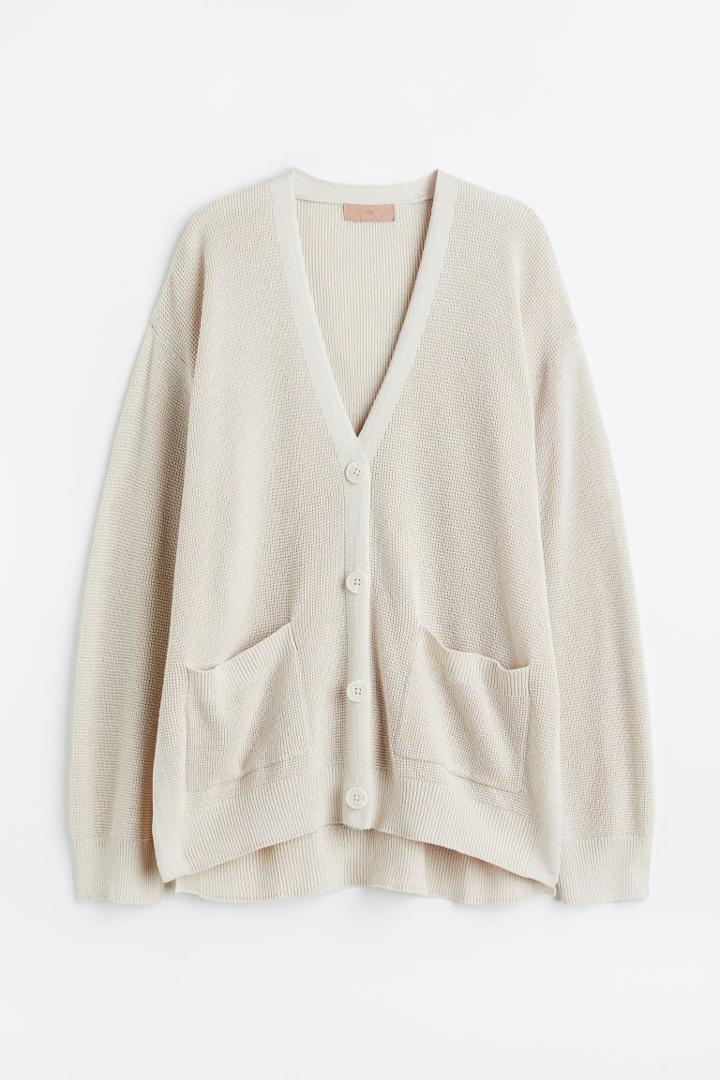 H & M - Waffle-knit Cardigan - Beige